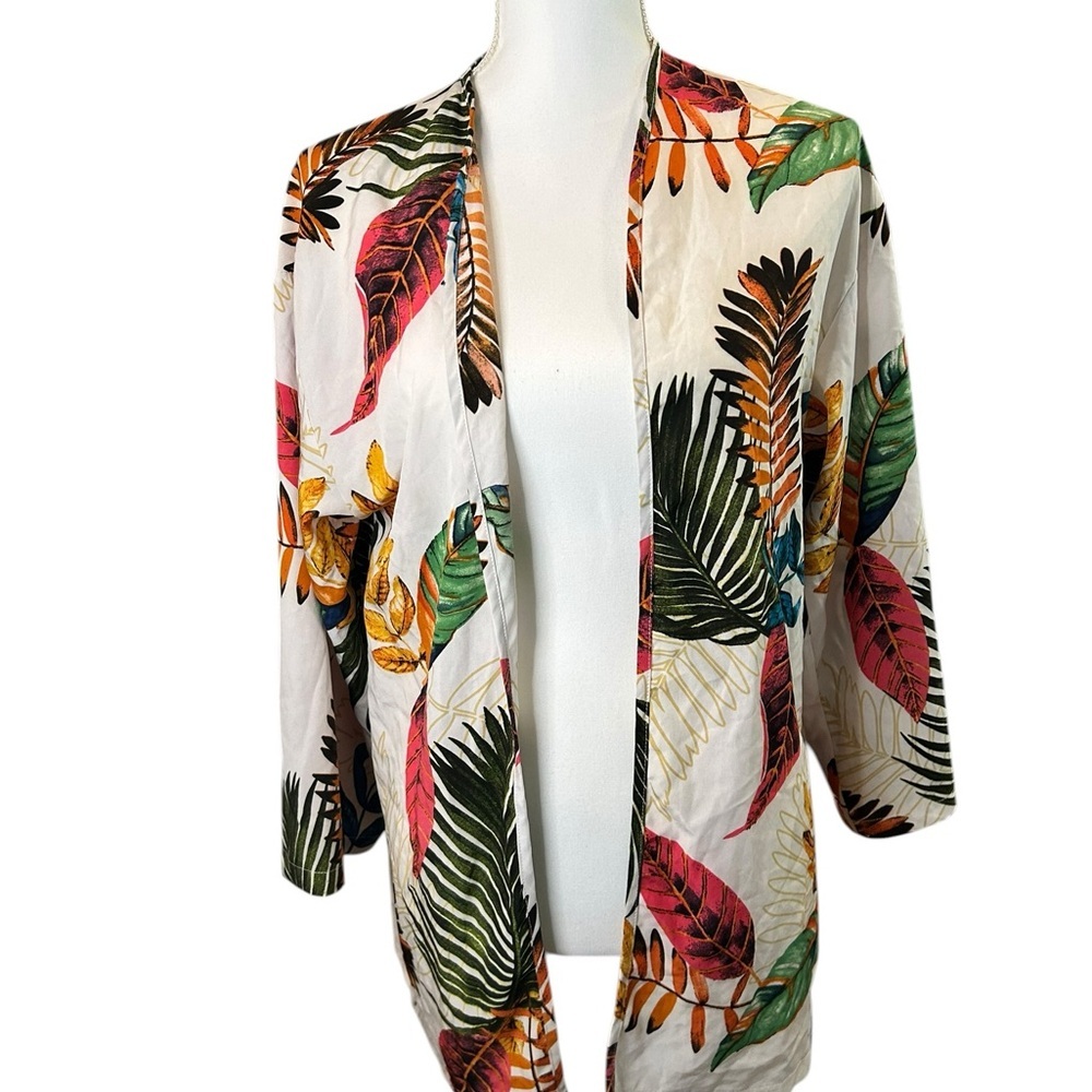 SHEIN Tropical Leaf Print Kimono Cardigan Lightweight Open Front Cover Up M